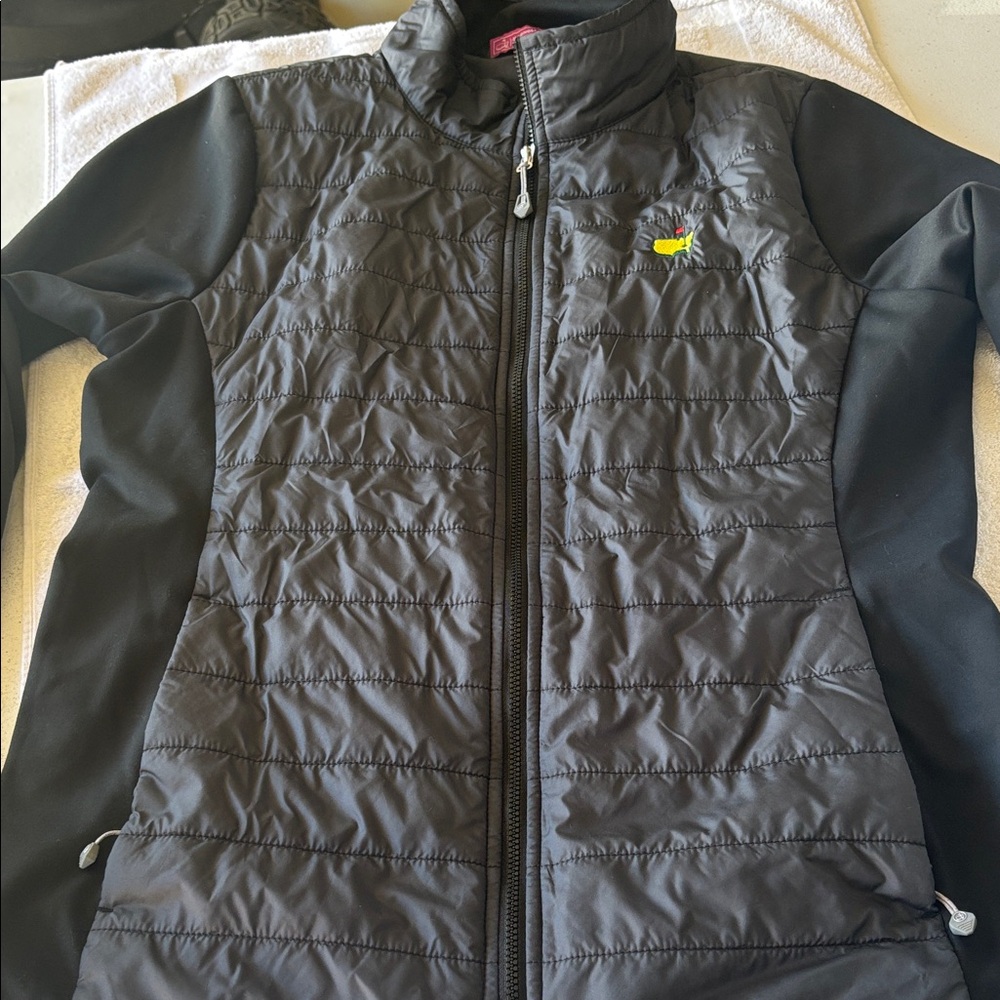 Authentic Masters Black Quilted Zip-Up Jacket w Masters Yellow Logo. Barely Used